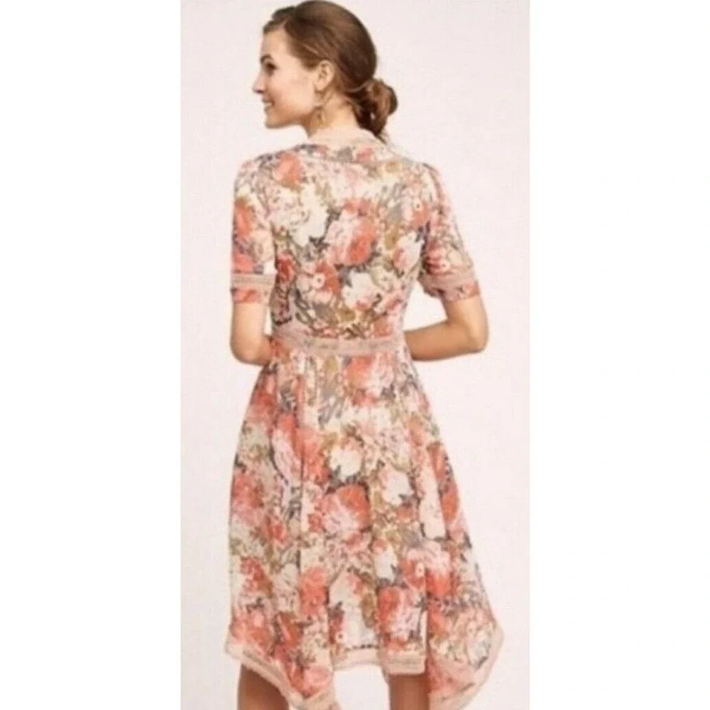 Ranna Gill Anthropologie Women's Rose Bouquet Crochet Floral Midi Dress Size 6 - Picture 2 of 12